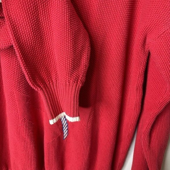 Vintage Men's Knitted Crew Neck Sweater XL Red Cotton Blend Nautical Anchor Rope - Picture 5 of 8